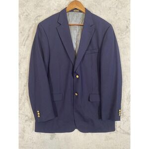 Stafford Blazer Men 42L Navy Blue Wool Blend Gold Button Classic Academia Preppy